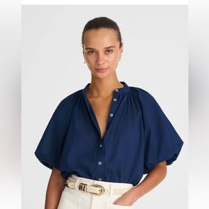 Madewell Women’s Shirred Balloon Sleeve Top Blue XXS NWT